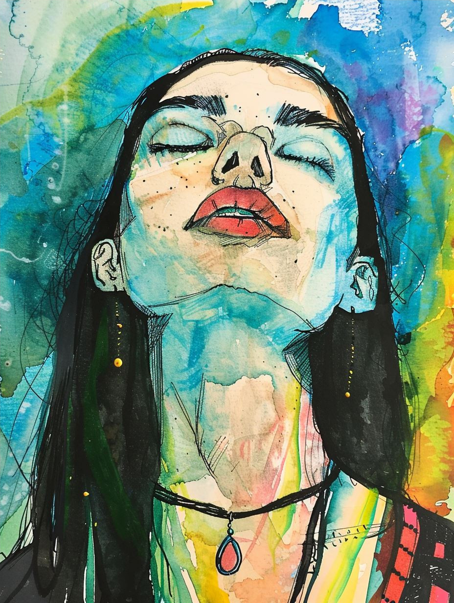 Abstract Watercolor Neon Portrait