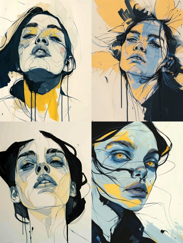 Abstract Ink Portrait in Gold