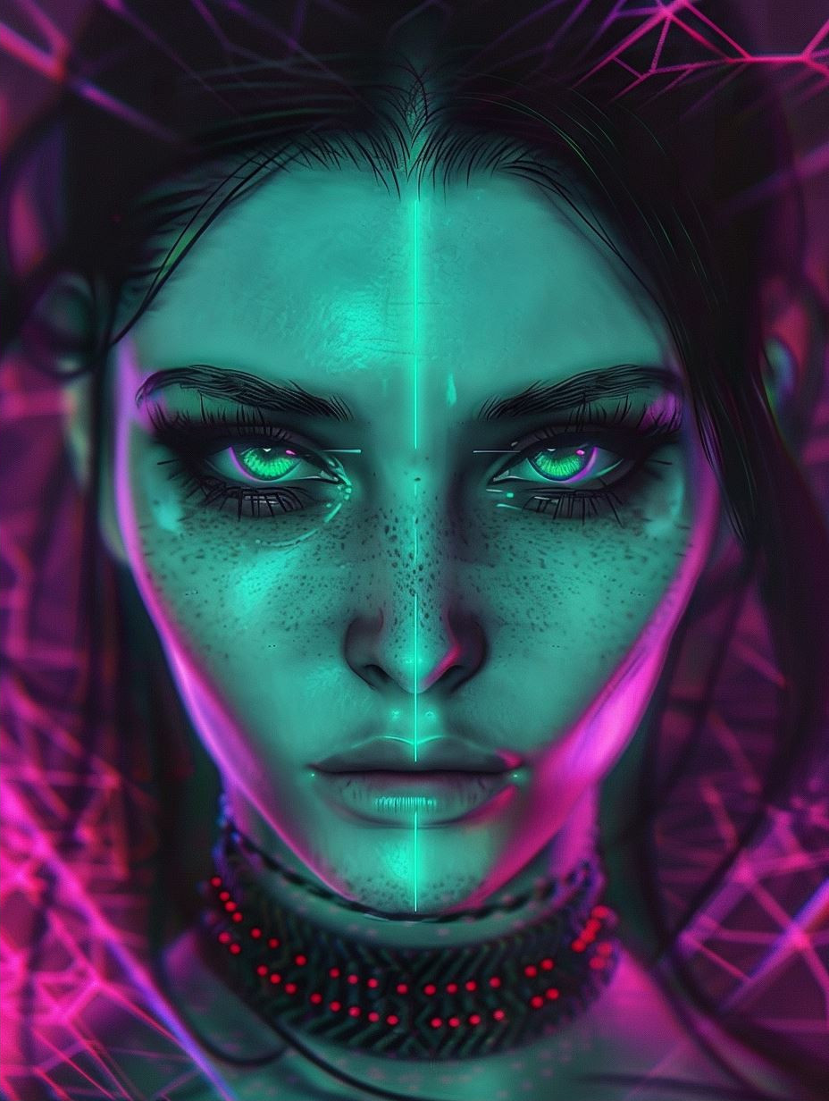 Neon Cybernetic Dream Portrait