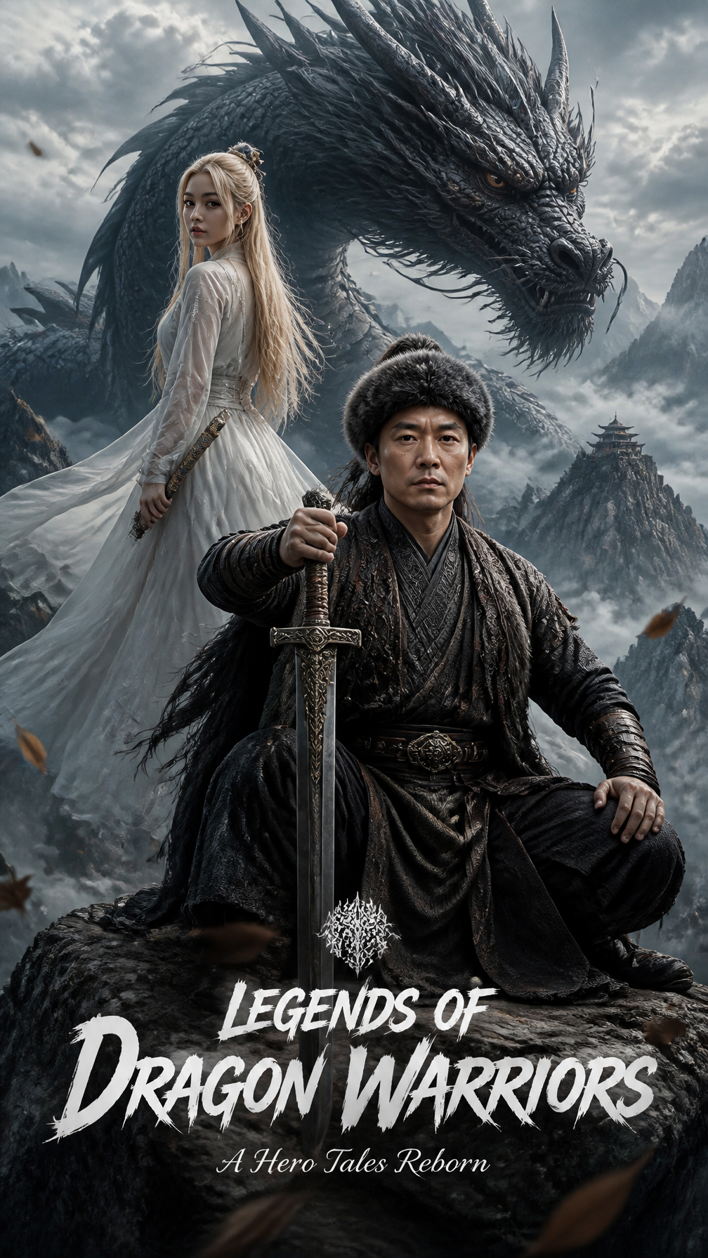 A cinematic promotional poster for a Chinese wuxia poster...