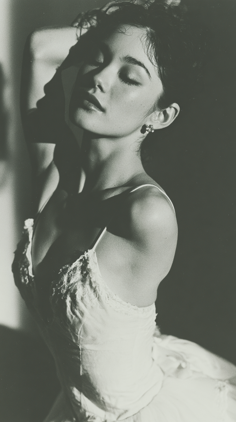 a black-and-white studio portrait of a Japanese ballerina... - alternate