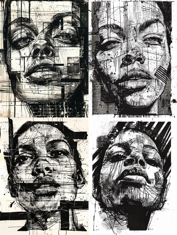 Fragmented Soul Ink Portrait