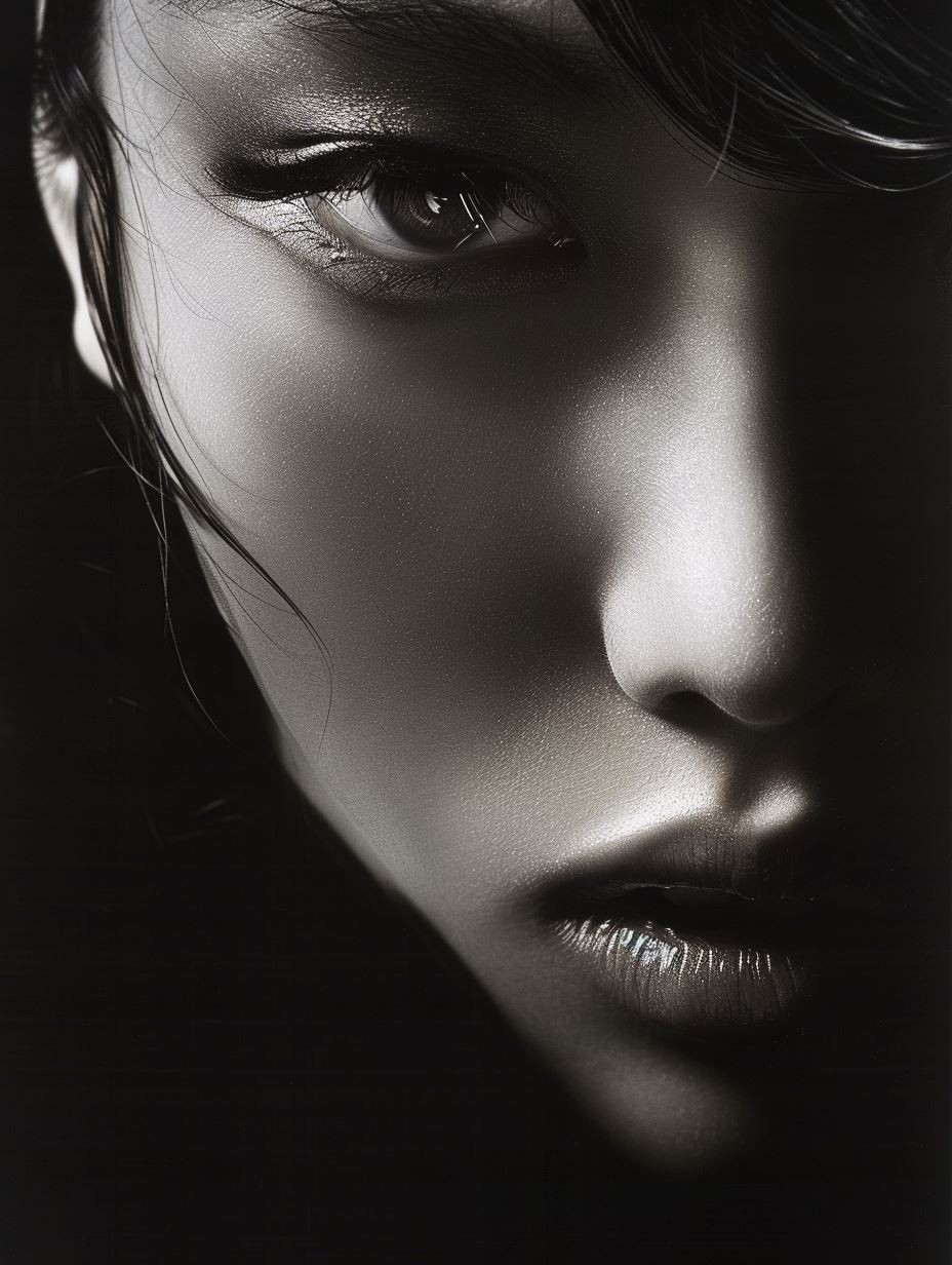Crimson Lips in Noir Shadow
