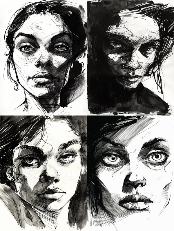Dramatic Ink Portrait Studies