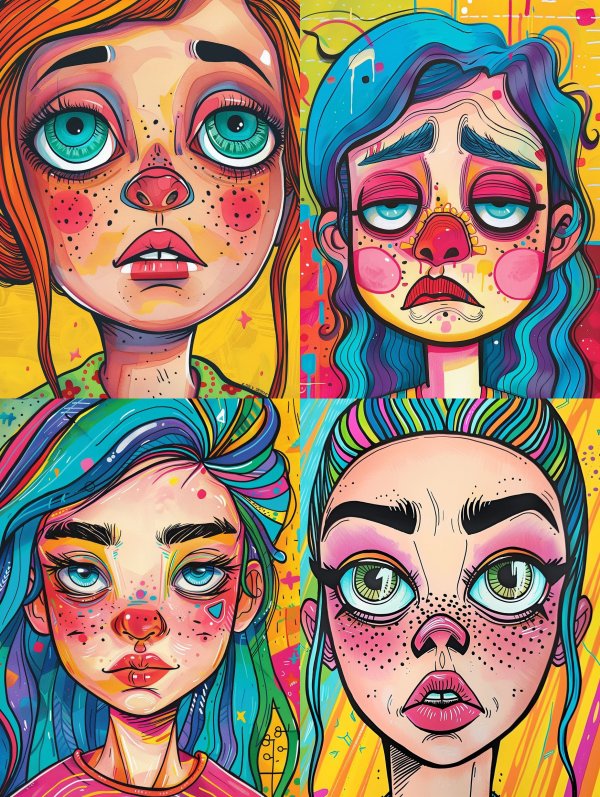 Vibrant Whimsical Pop Art Portrait