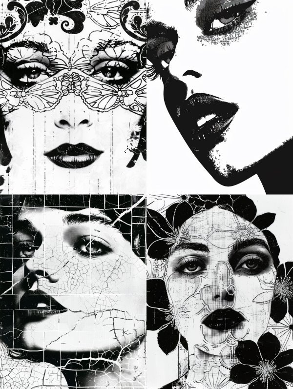 Noir Floral Portrait Collage