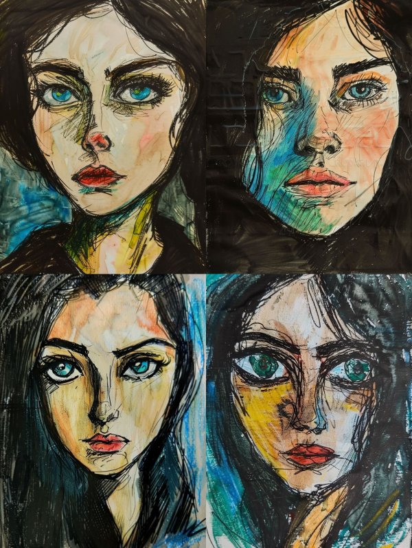 Melancholy Gaze in Ink Watercolor