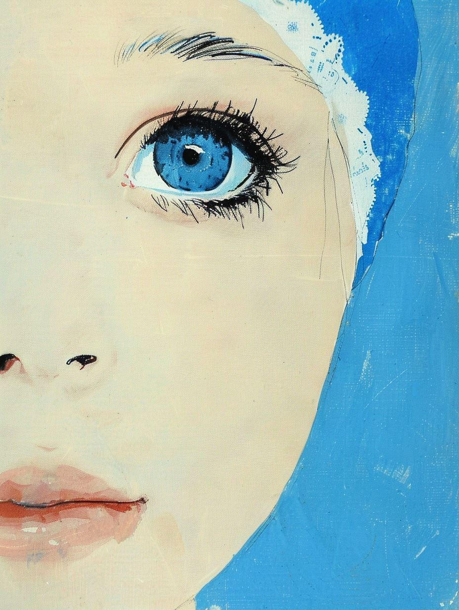 Azure Gaze Mixed Media Portrait