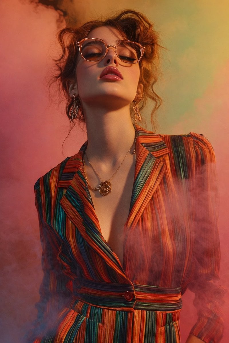 Ethereal Auburn Portrait in Multicolored Mist