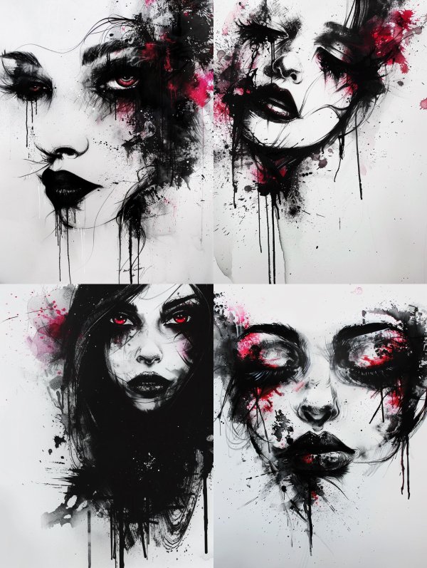 Dark Gothic Ink Splatter Portraits