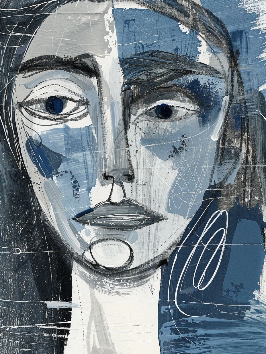 Abstract Blue Fragmented Portrait