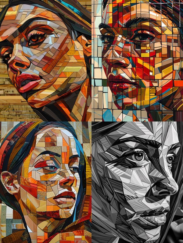 Geometric Mosaic Portrait in Amber
