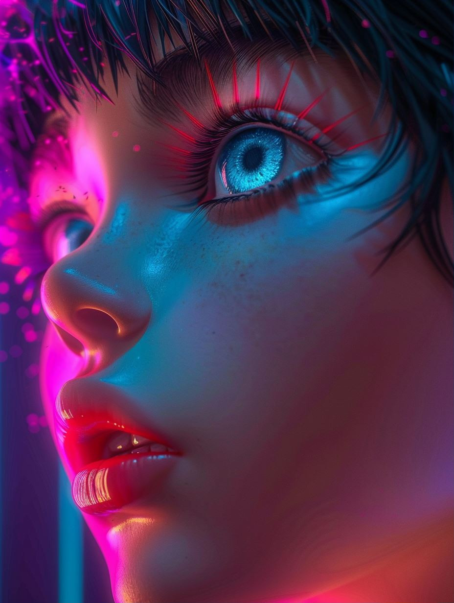 Neon Cybernetic Dream Portrait