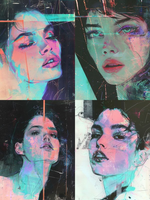 Neon Glitch Portrait Collage