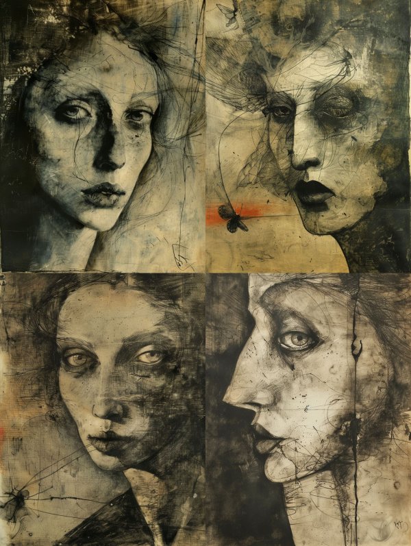 Melancholy Ink and Charcoal Portrait