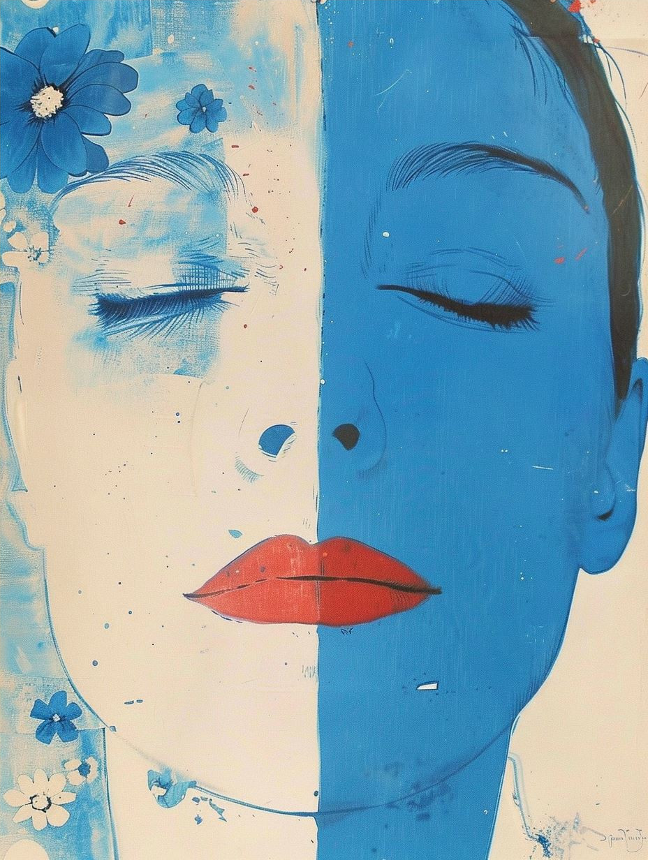 Azure Gaze Mixed Media Portrait