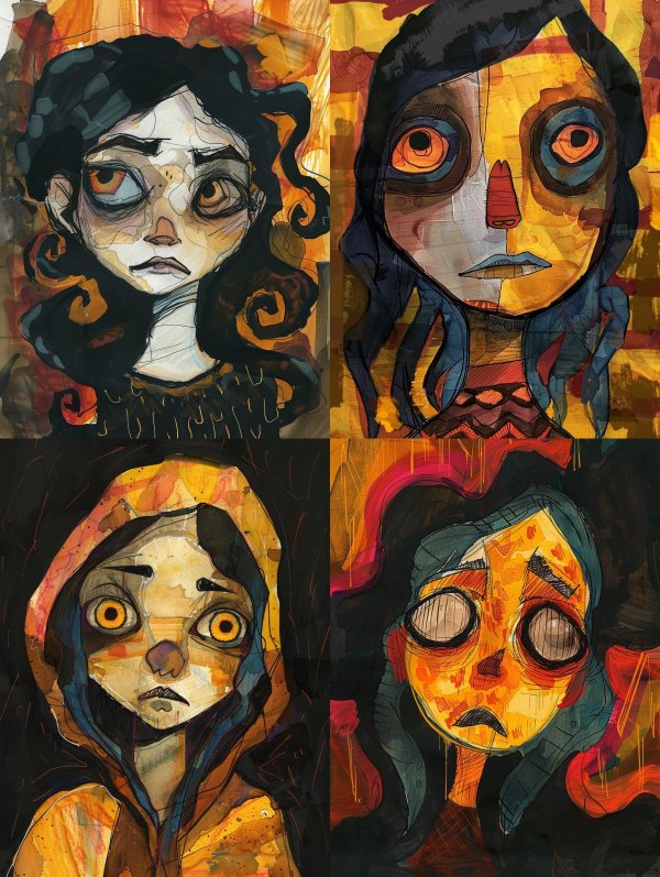 Melancholy Ink and Ochre Portrait