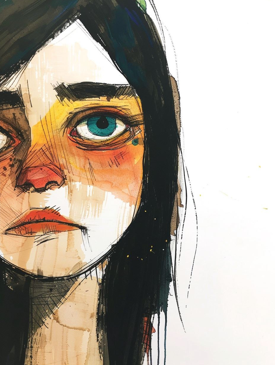 Melancholic Ink Sketch Portrait
