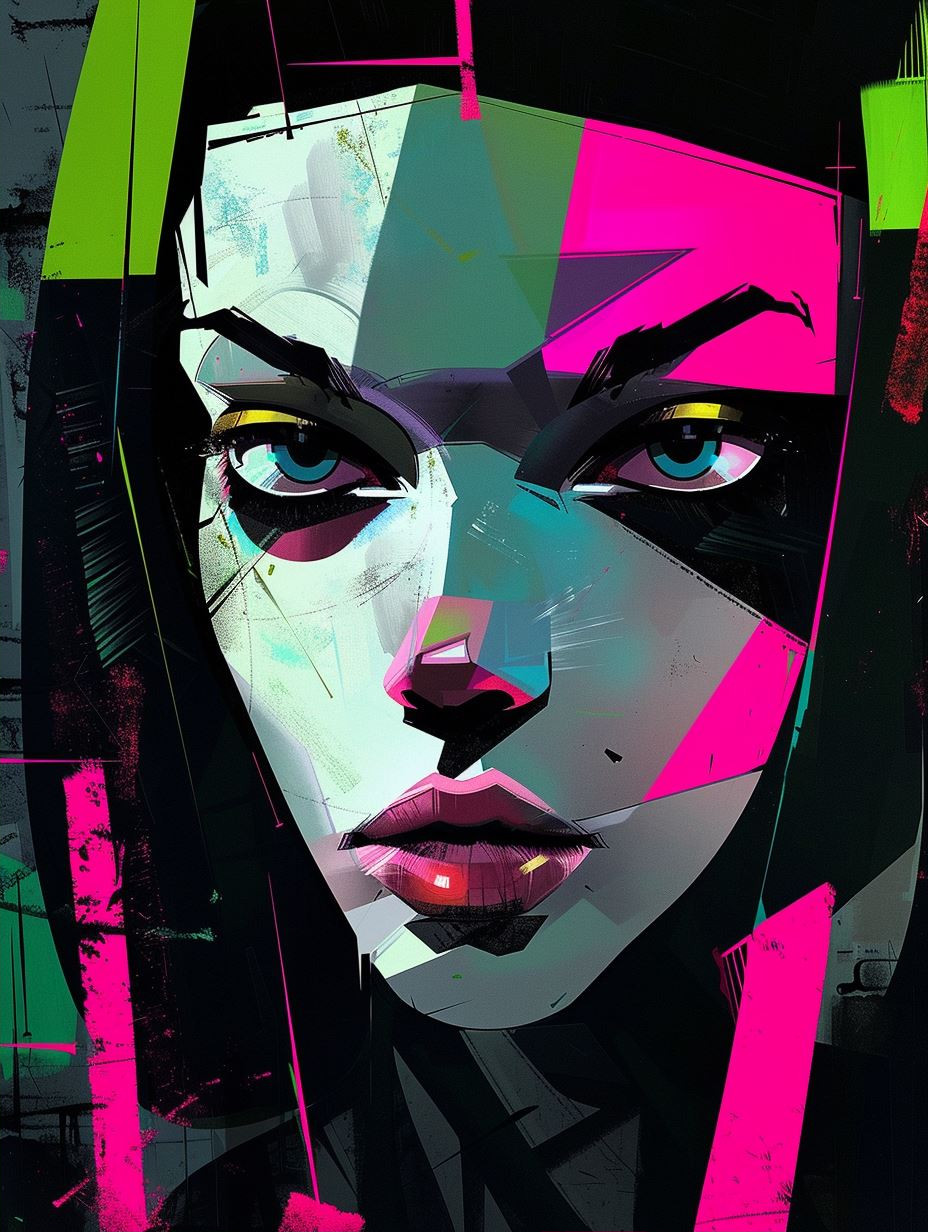 Neon Cyberpunk Geometric Portrait