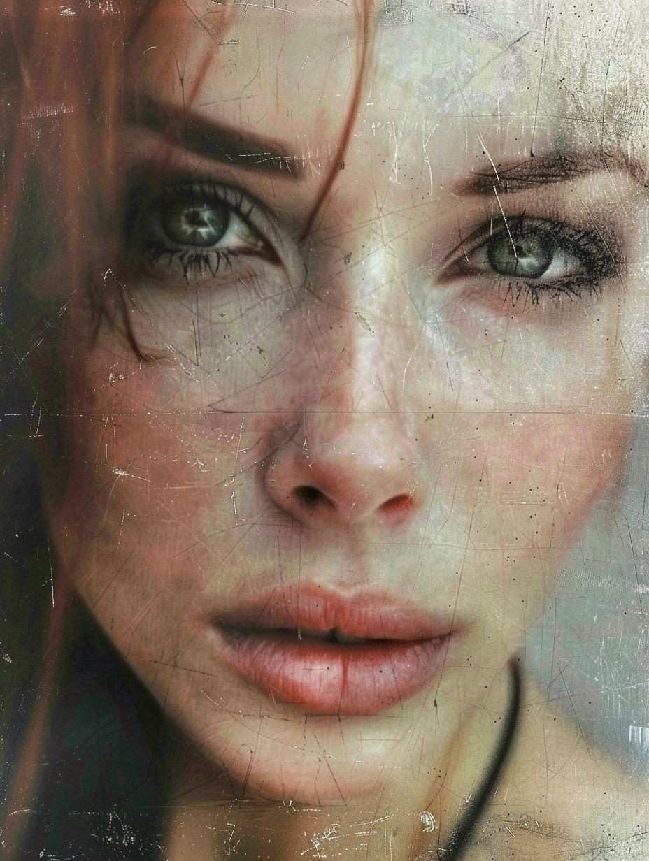 Weathered Gaze Through Cracked Glass