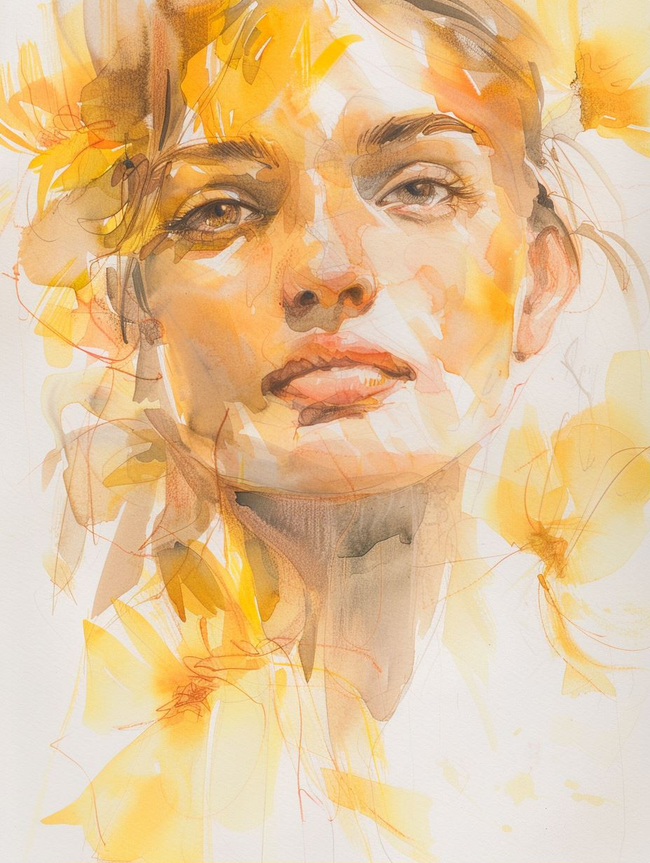 Golden Ethereal Watercolor Portrait