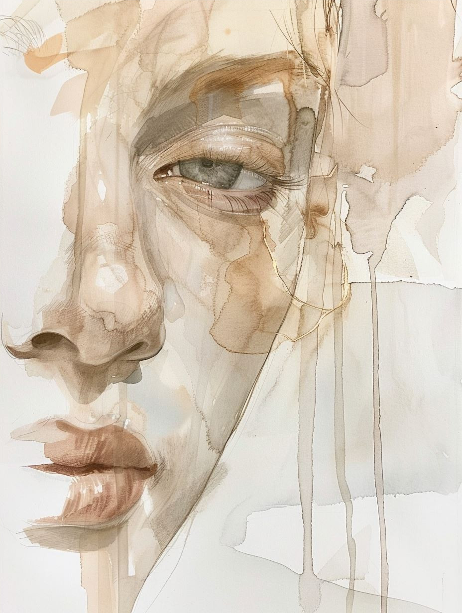 Ethereal Sepia Watercolor Portrait