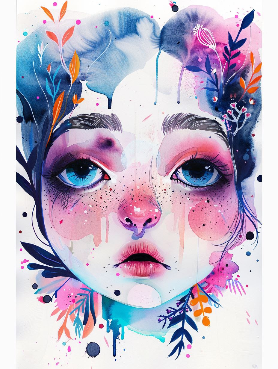 Vibrant Watercolor Portrait Explosion