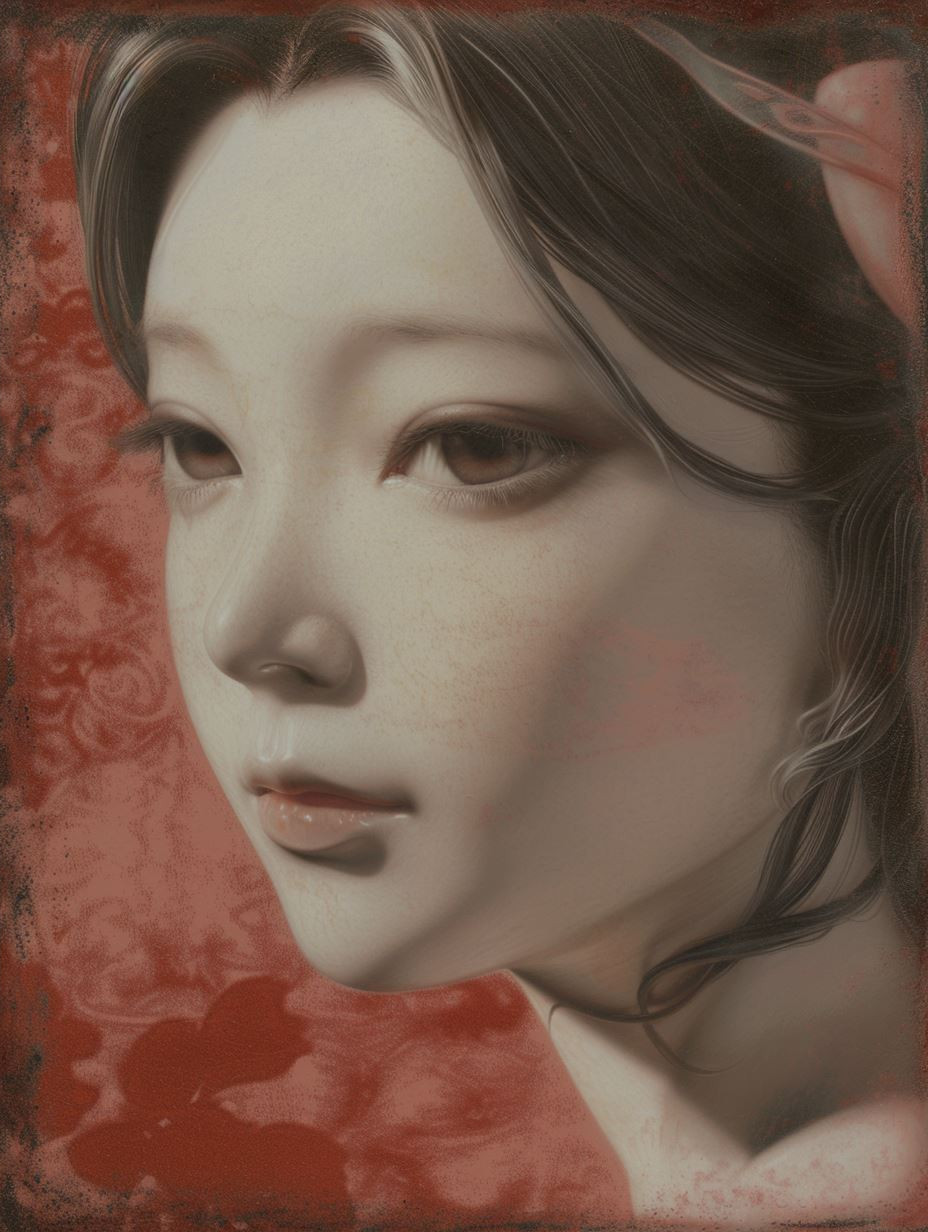 Ethereal Gaze in Crimson Silk