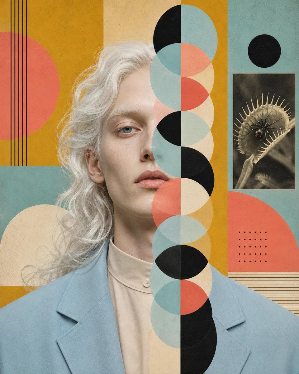Create a contemporary editorial collage portrait that sea... - alternate