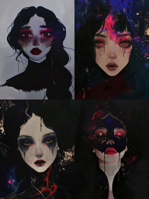 Melancholy Gaze in Crimson Hues