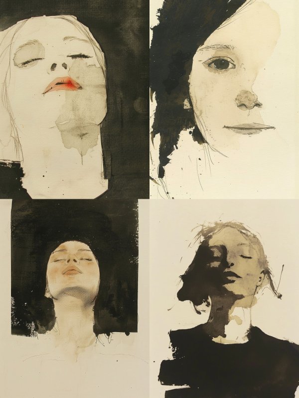 Ethereal Ink Wash Portraiture