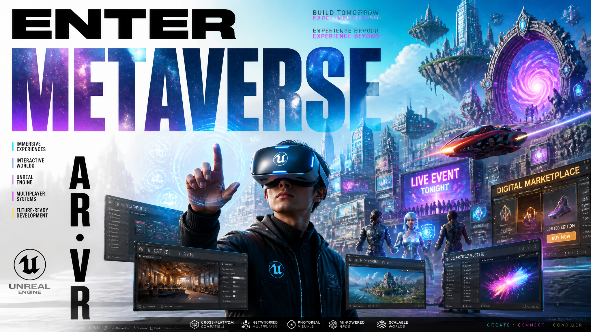 16:9 aspect ratio. Epic stylized futuristic advertising p...