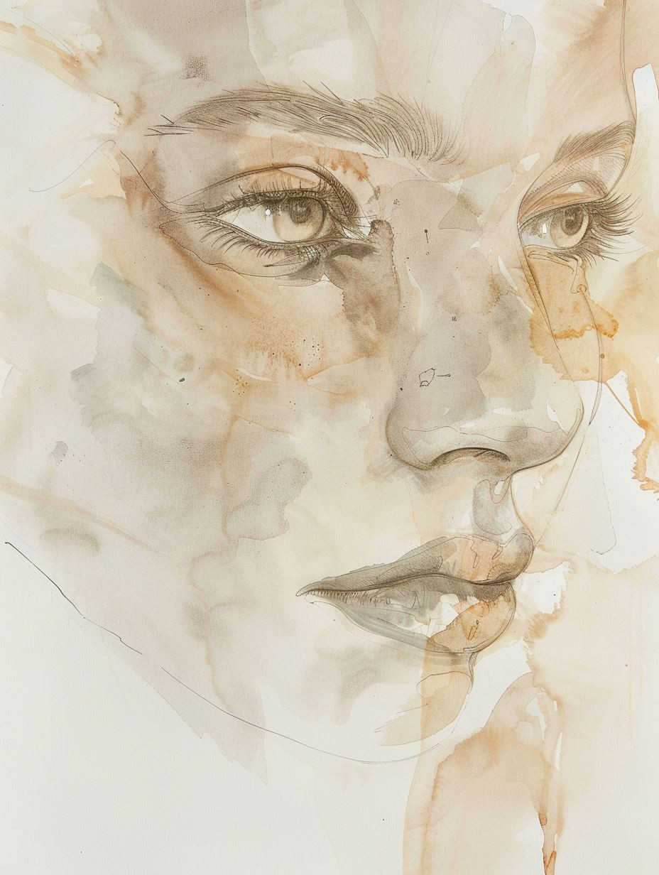 Ethereal Sepia Watercolor Portrait