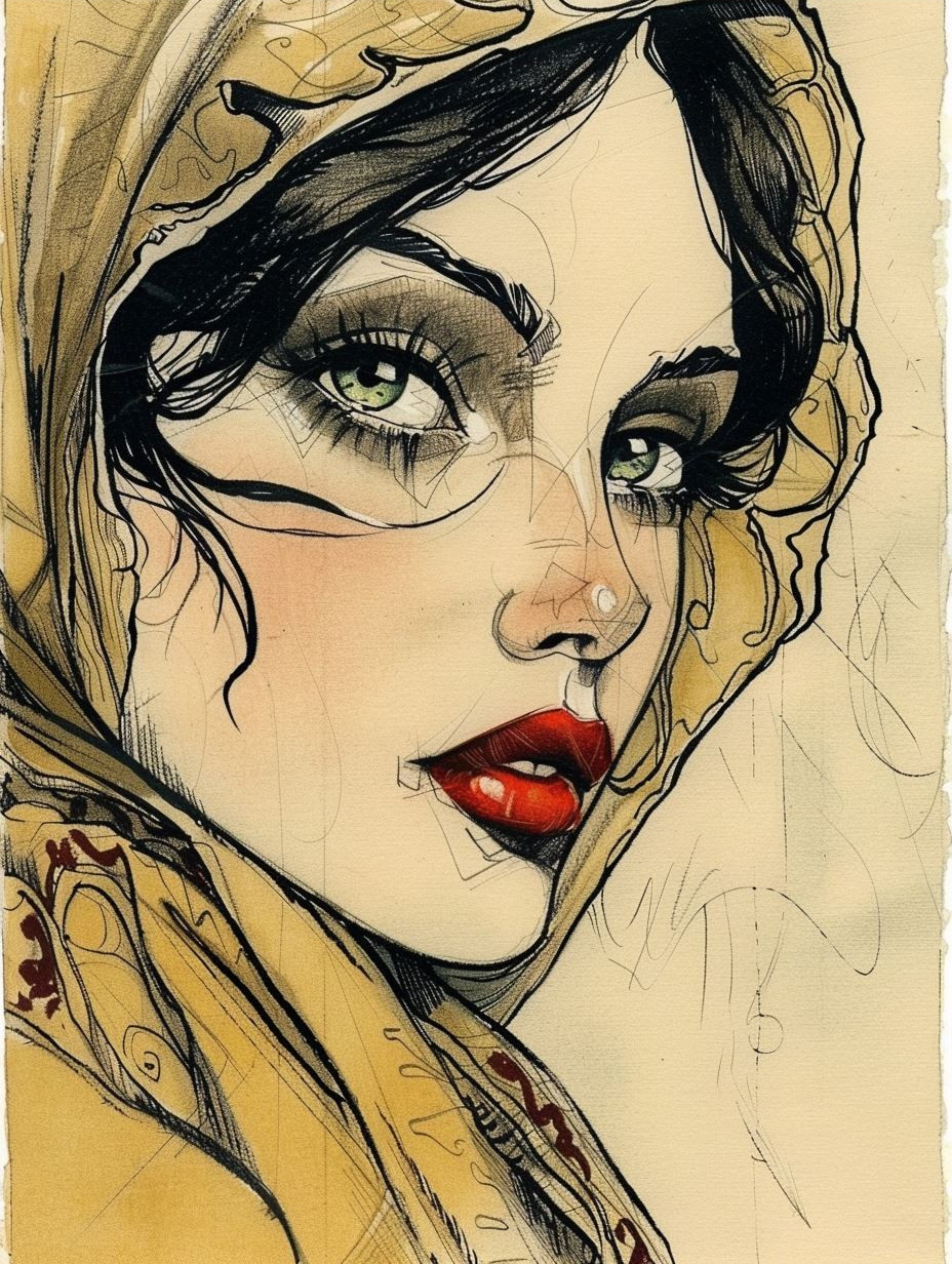 Elegant Ink and Watercolor Portrait