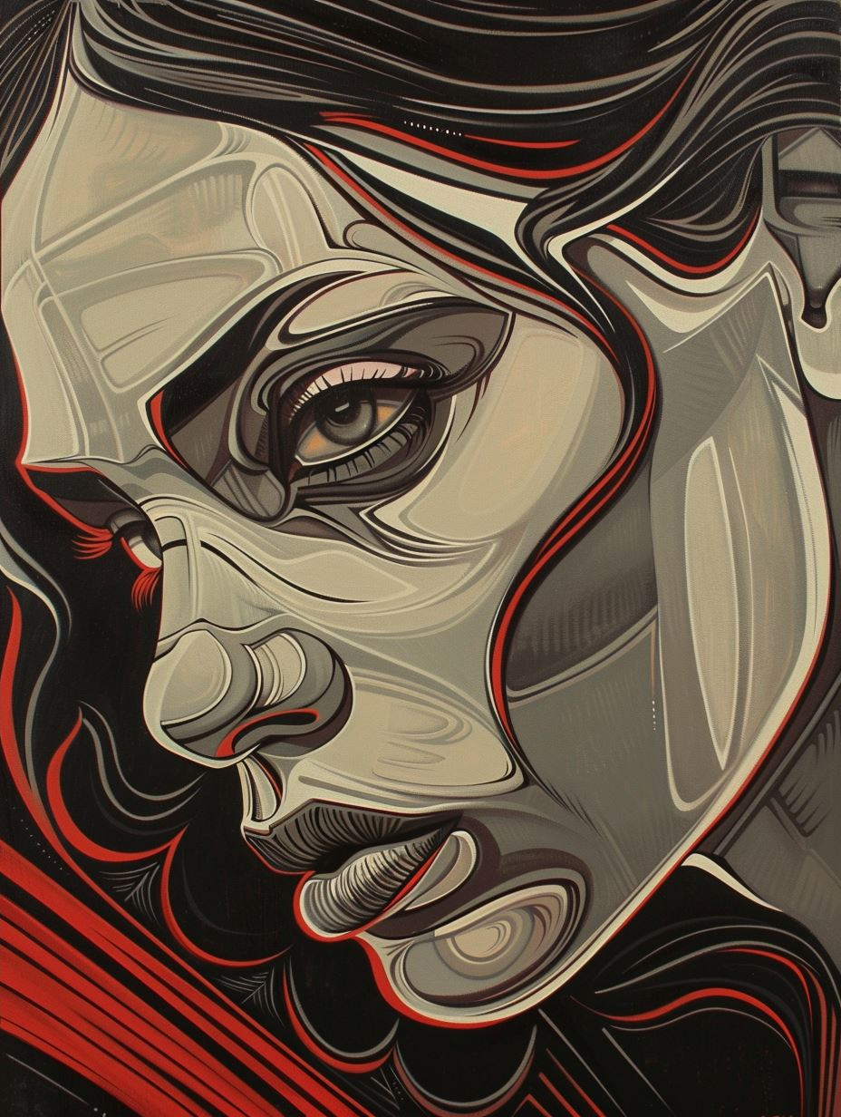 Surrealist Crimson Fluidity Portrait