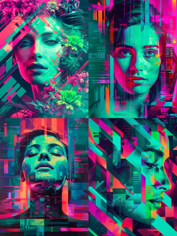 Neon Glitch Flora