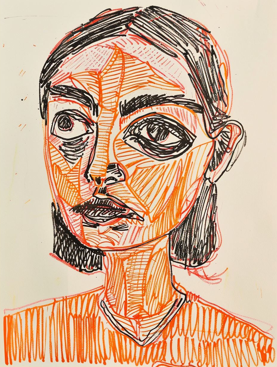 Hatched Portrait in Amber Tones