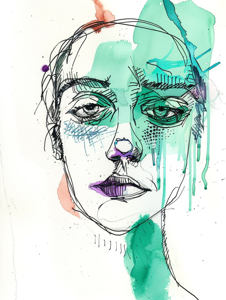 Abstract Ink and Watercolor Portrait