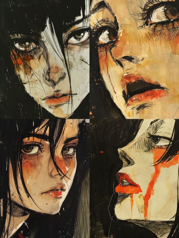 Melancholic Ink and Watercolor Portrait