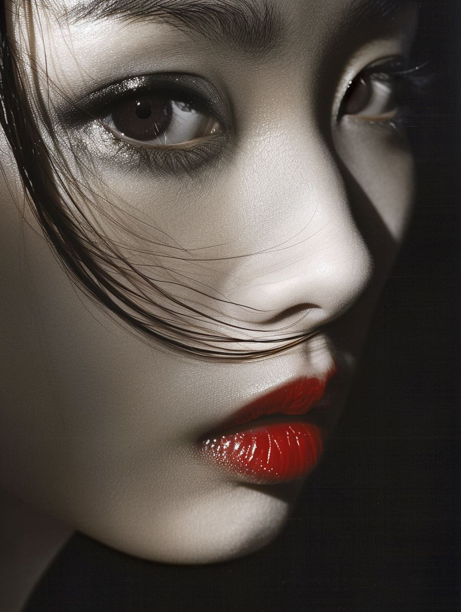 Crimson Lips in Noir Shadow