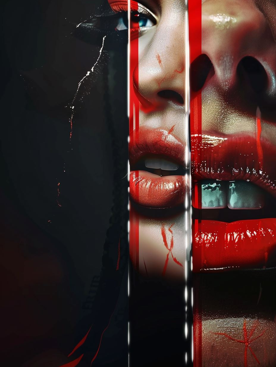 Fragmented Crimson Neon Portrait