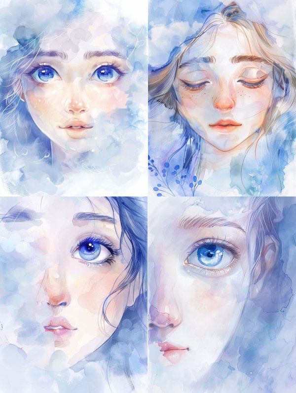 Ethereal Blue Watercolor Portraits