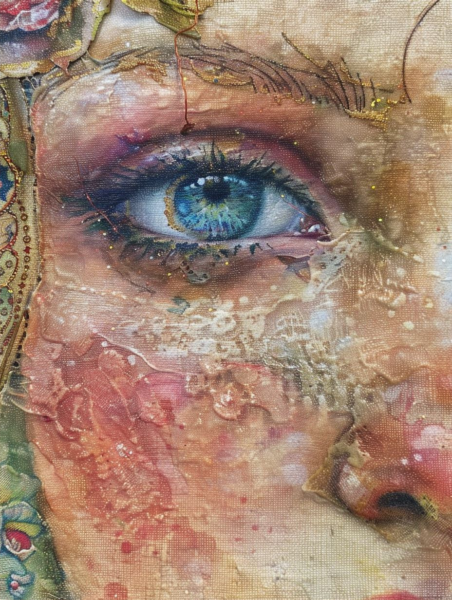Ethereal Gaze in Cracked Canvas