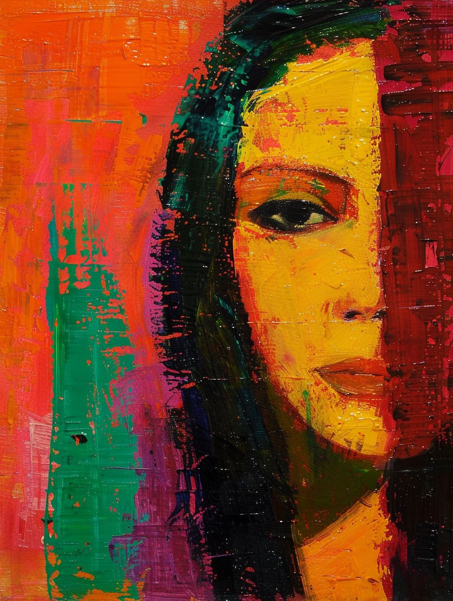 Vibrant Abstract Portrait in Crimson