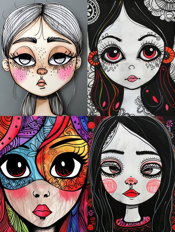 Whimsical Ink and Pastel Portrait