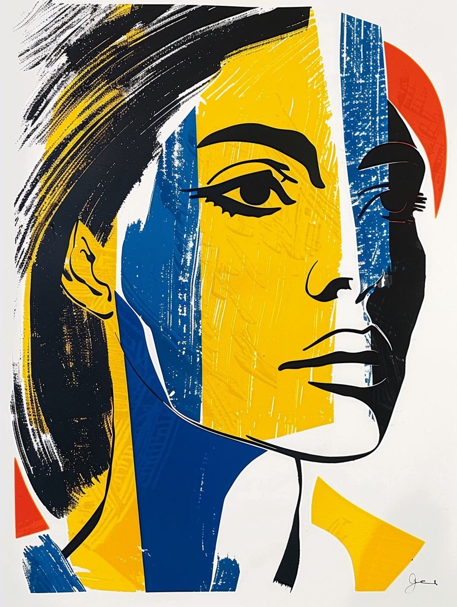 Abstract Cobalt and Ochre Portrait