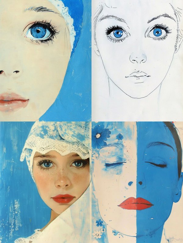 Azure Gaze Mixed Media Portrait