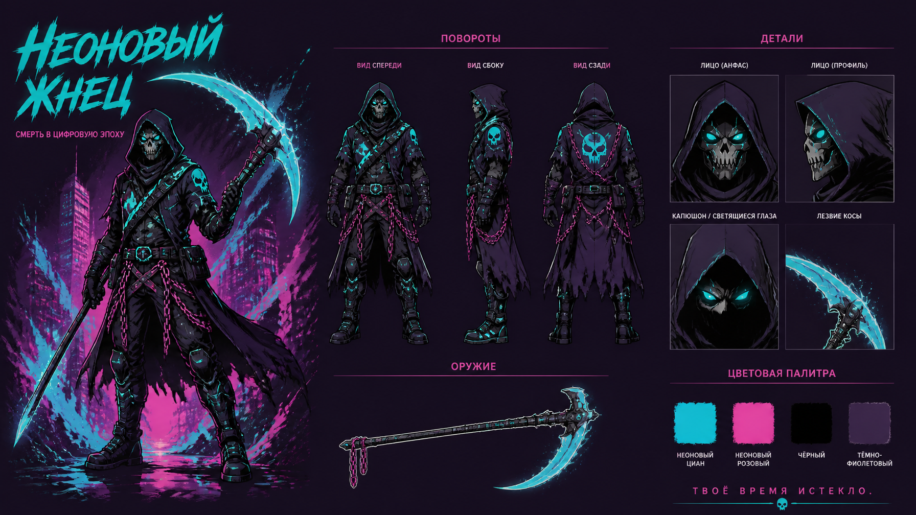 Create a premium cinematic character bible sheet for a vi...