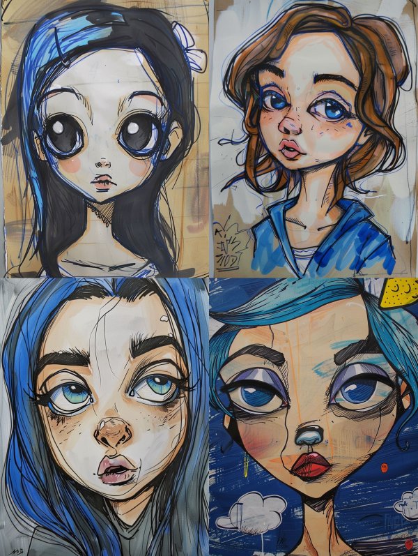 Melancholic Ink and Azure Gaze