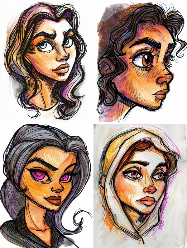 Vibrant Ink and Watercolor Portrait
